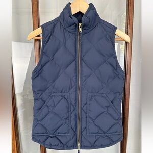 J. Crew Navy Blue Quilted Down Puffer Vest Women’s Sz XXS Full Zip EUC Excursion